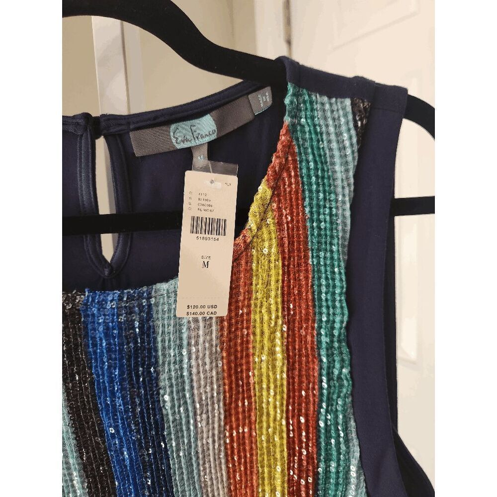 Eva Franco Coconinno Rainbow Sequin Stripe Keyhole Sleeveless Top - Medium - Picture 8 of 9